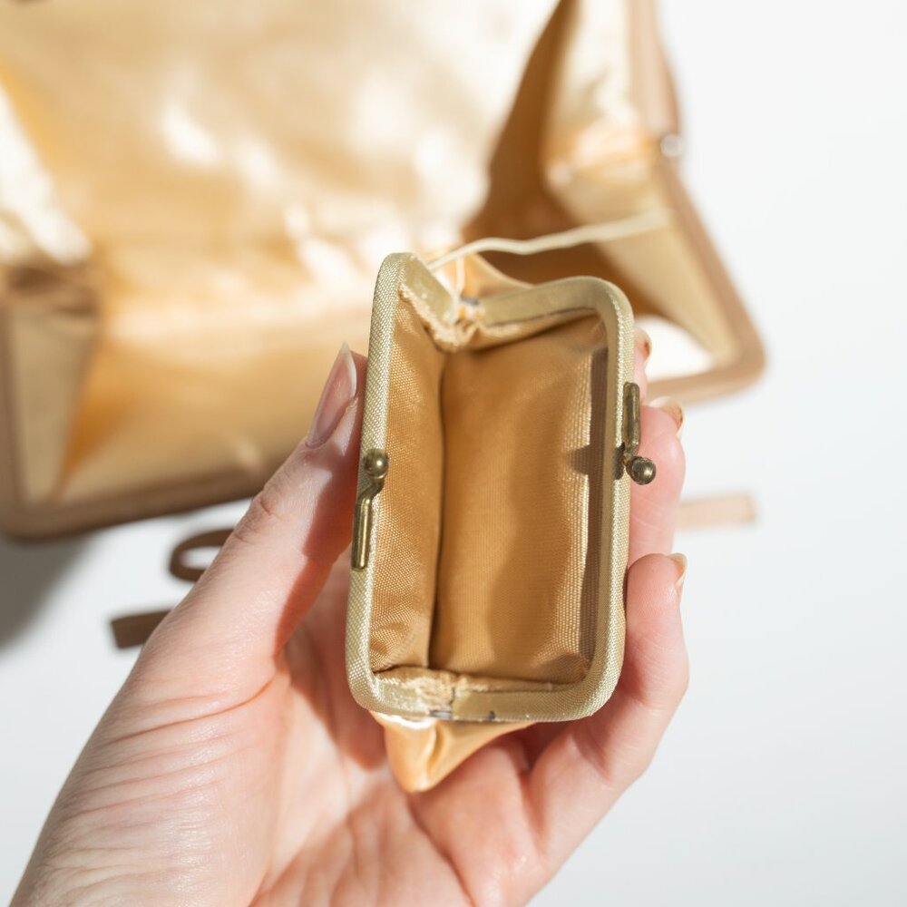 Gold Satin Bow Evening Bag with Chain - Picture 5 of 5